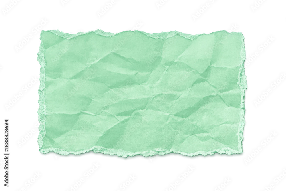 Obraz premium Crumpled green paper fragment with ragged edges on a transparent background, blank texture for custom content