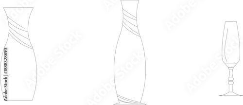 Minimalist vector line art collection of elegant decorative vases and a tall glass, featuring clean outlines for interior design and home decor projects.