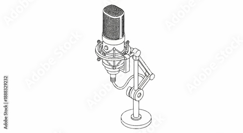 Vintage microphone on a stand, retro audio equipment illustration.