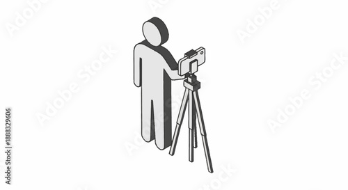 Simple line drawing of a photographer at work with camera on tripod.