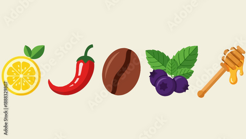 Assorted Flavors: Lemon, Chili, Coffee, Blueberry, Honey Icons