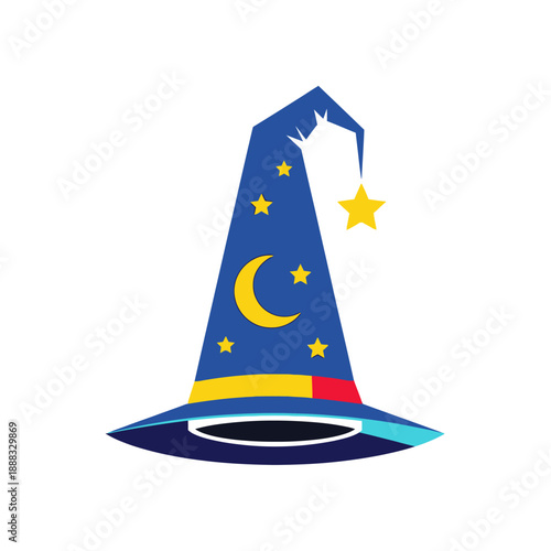 Blue Wizard Hat with Moon and Stars, Magical Accessory