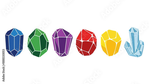 Collection of Colorful Geometric Gemstones on White Background