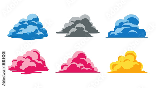 Colorful Cartoon Clouds Collection - Blue, Gray, Pink, Yellow