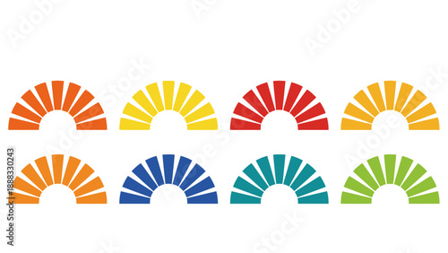 Colorful Fan Shapes Isolated on White Background