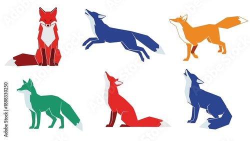 Colorful Fox Collection Vector Art - Cute Animals in Geometric Style