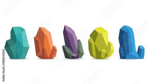 Colorful Geometric Crystals Collection Isolated on White Background