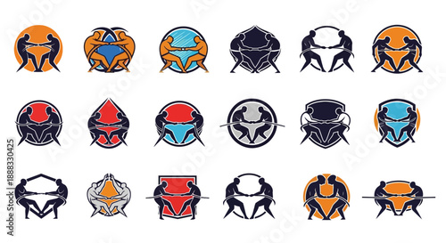 Collection of diverse wrestling and tug-of-war icons, showcasing strength and competition.