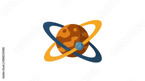Cosmic Orbit: Stylized Planet with Moon and Rings, Sci-Fi Concept