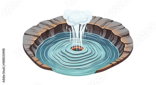 Natural Geothermal Hot Spring with Steaming Water and Rocky Edges in a Serene Outdoor Environment.