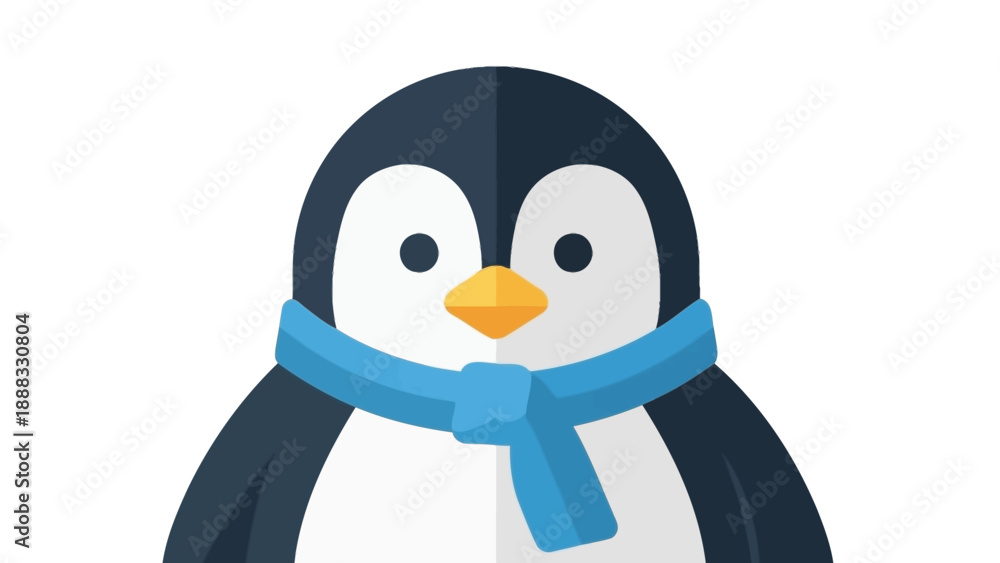 Obraz premium Cute Penguin Wearing Blue Scarf, Flat Design Illustration