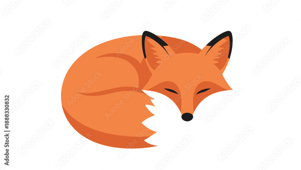 Obraz premium Cute Sleeping Fox curled up in a ball, minimalist illustration