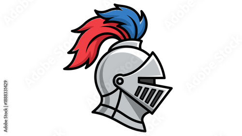 Knight's Helmet with Red and Blue Plume - Medieval Warrior Symbol