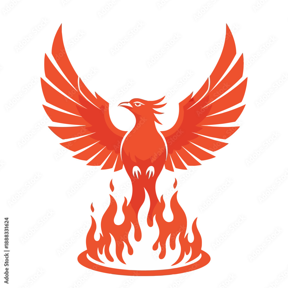 Obraz premium Phoenix Bird Rising From Flames Logo Icon