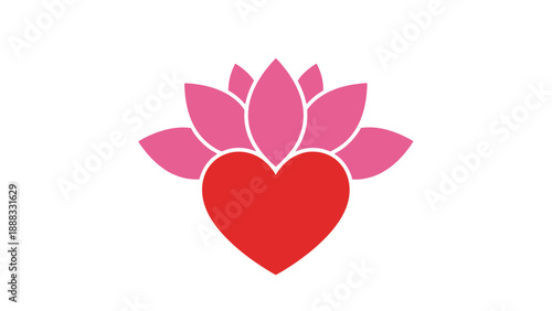 Pink Lotus Flower Blooming Around Red Heart Symbol, Love and Spirituality