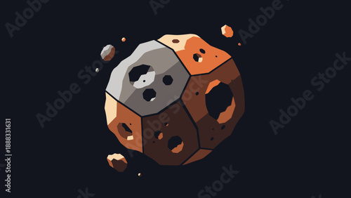 Pixel Art Asteroid and Space Rocks Floating in Dark Nebula