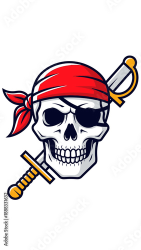 Pirate Skull with Crossed Swords and Red Bandana