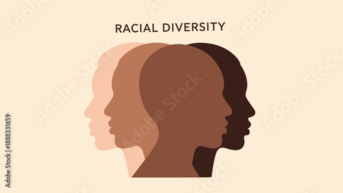 Racial Diversity Concept: Silhouettes of Human Heads in Different Skin Tones