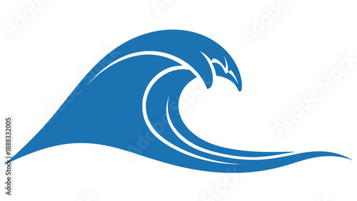 Stylized Blue Ocean Wave Icon on White Background