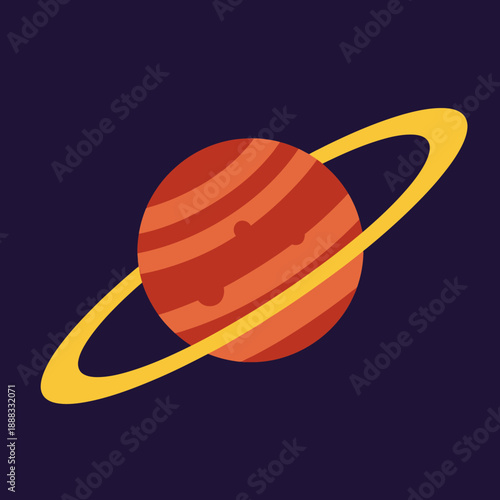 Stylized Saturn Planet with Yellow Ring on Dark Blue Background
