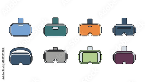 Virtual Reality Headset Icons Collection - Modern VR Goggles Set