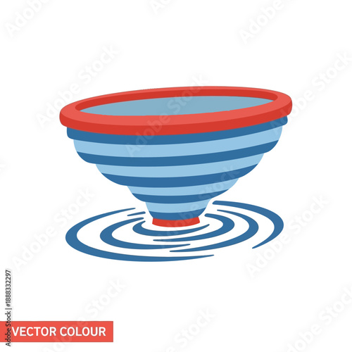Whirlpool vortex funnel with water ripples, vector illustration