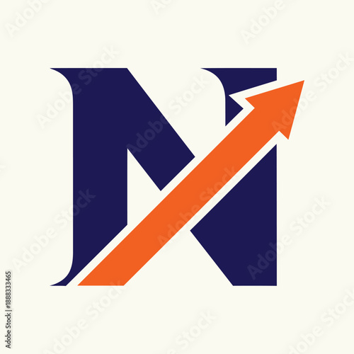 Letter N logo with upward arrow for business growth and market success