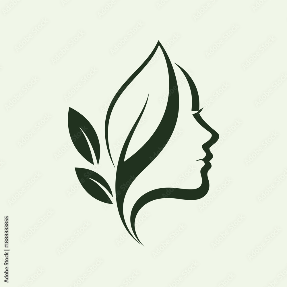 Obraz premium Woman face with leaf logo design for beauty salon and wellness spa