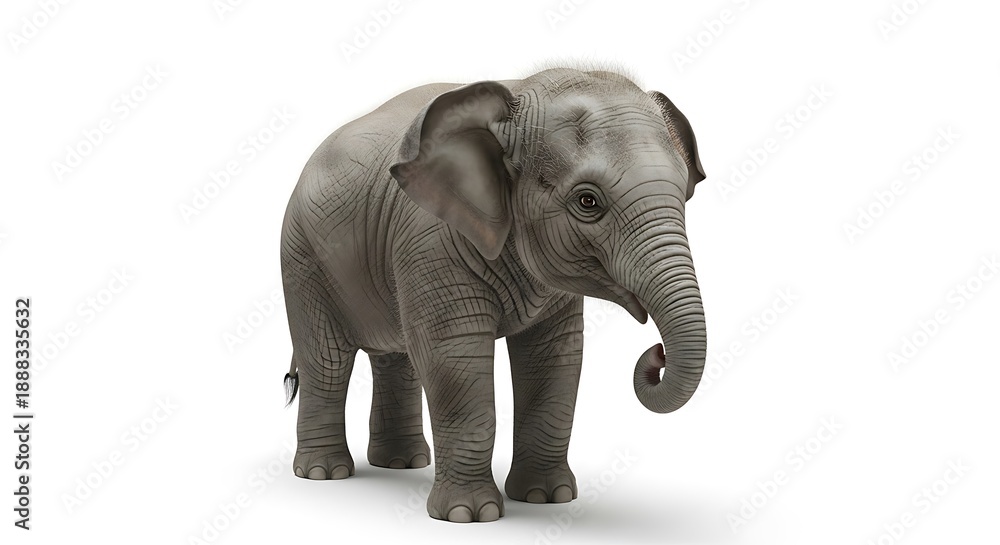 Obraz premium Adorable Baby Elephant Standing on a White Background, Capturing Innocence and Majesty