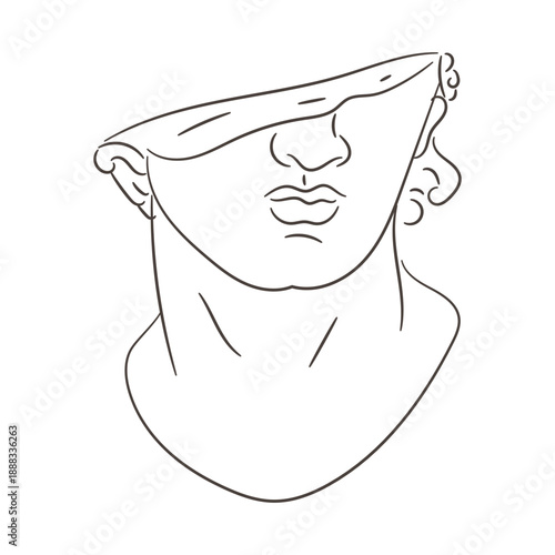 Modern Line Art Doodle of Broken Classical Greek Statue Fragment