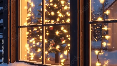 Wallpaper Mural Christmas Tree Lights Reflected in Window at Night. Torontodigital.ca