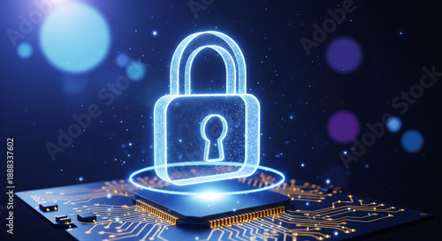 Wallpaper Mural Digital padlock glowing on a computer chip, symbolizing cybersecurity and data protection Torontodigital.ca