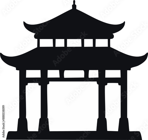 Single item solid black silhouette vector of traditional Chinese paifang gate, Imlek theme