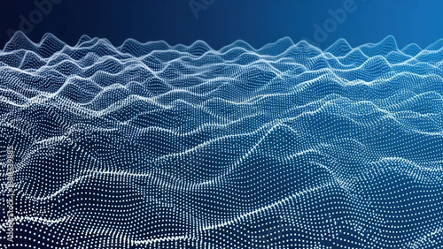 Abstract Digital Landscape of Glowing Particles in a Futuristic Grid.