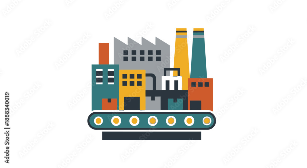 Obraz premium Indian Industrial Vector Illustration of Factory Buildings and Smokestacks in India