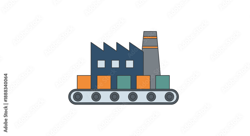 Obraz premium Industrial facility with conveyor belt and crates in a manufacturing setting viewed from the side