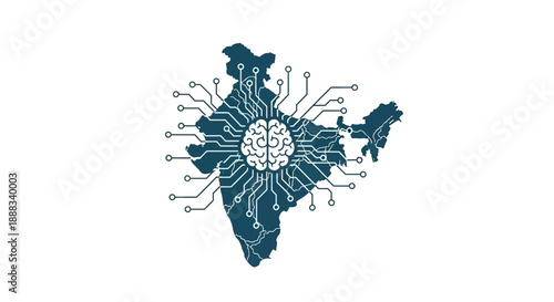 Indian vector illustration of India's map with brain concept surrounded by technology and innovation symbolizing Indian progress