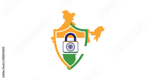 Indian vector illustration of a shield with a camera lock symbolizing security in India