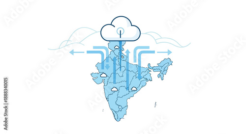 Indian vector illustration of India's cloud computing network infrastructure and technology advancements in the region