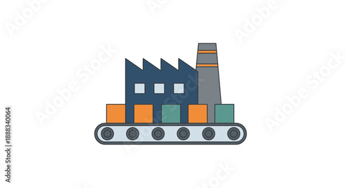 Industrial facility with conveyor belt and crates in a manufacturing setting viewed from the side