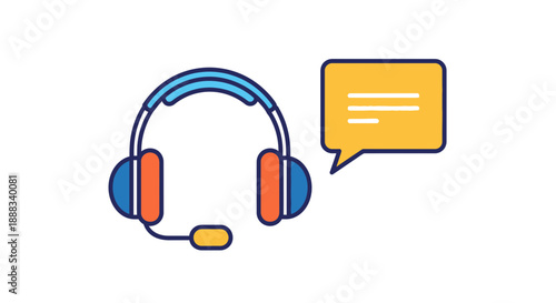 A customer service representative wearing a headset with a speech bubble indicating communication or support