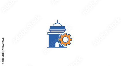 Indian vector illustration of a government building with a gear symbolizing technology integration in India