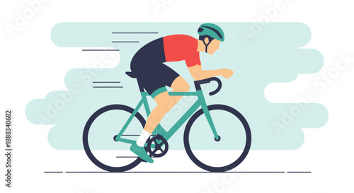 Cyclist riding a bicycle on a road from a side view