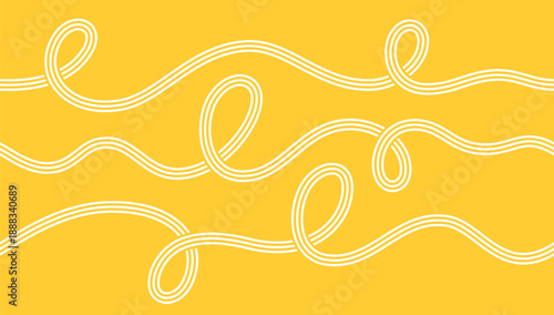 Abstract Pasta Line Pattern. Vector Food Seamless Background. Yellow Endless Wave Borders of Spaghetti. Ramen Noodle Swirl Texture
