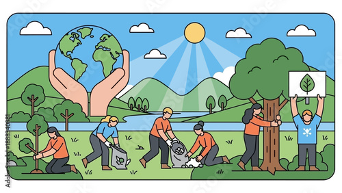 People Planting Trees Saving the Planet Together.