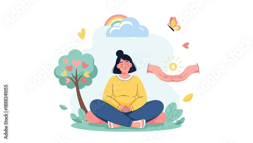 Woman Practicing Yoga Meditation Serenity Peaceful.