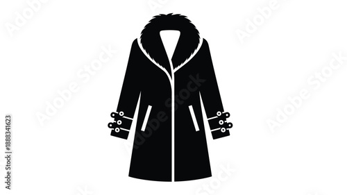 A black winter coat with fur trim a striking silhouette
