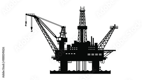 Offshore oil rig structure against a white background a dark silhouette