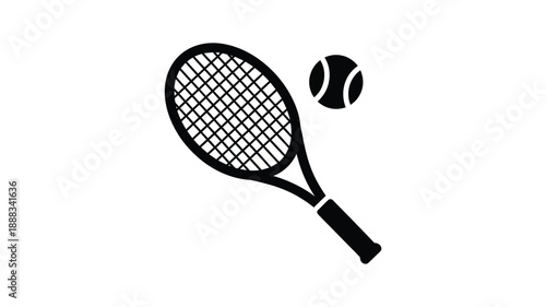 Tennis racket and ball graphic design a striking black silhouette