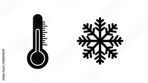 Thermometer and snowflake icons representing cold weather black silhouette
